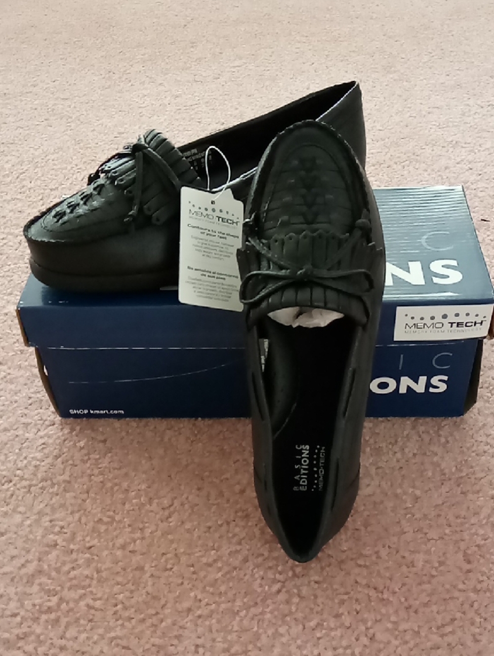 NWT Basic Editions Black Slip-On Loafers with Fringe and Bow